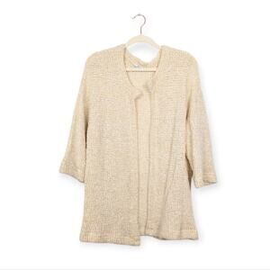 Three Dots Cream 3/4 Sleeve Open Front Cardigan Size L